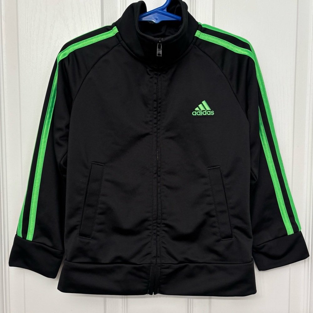 Black Track Jacket with Green Stripes | Adidas 4T